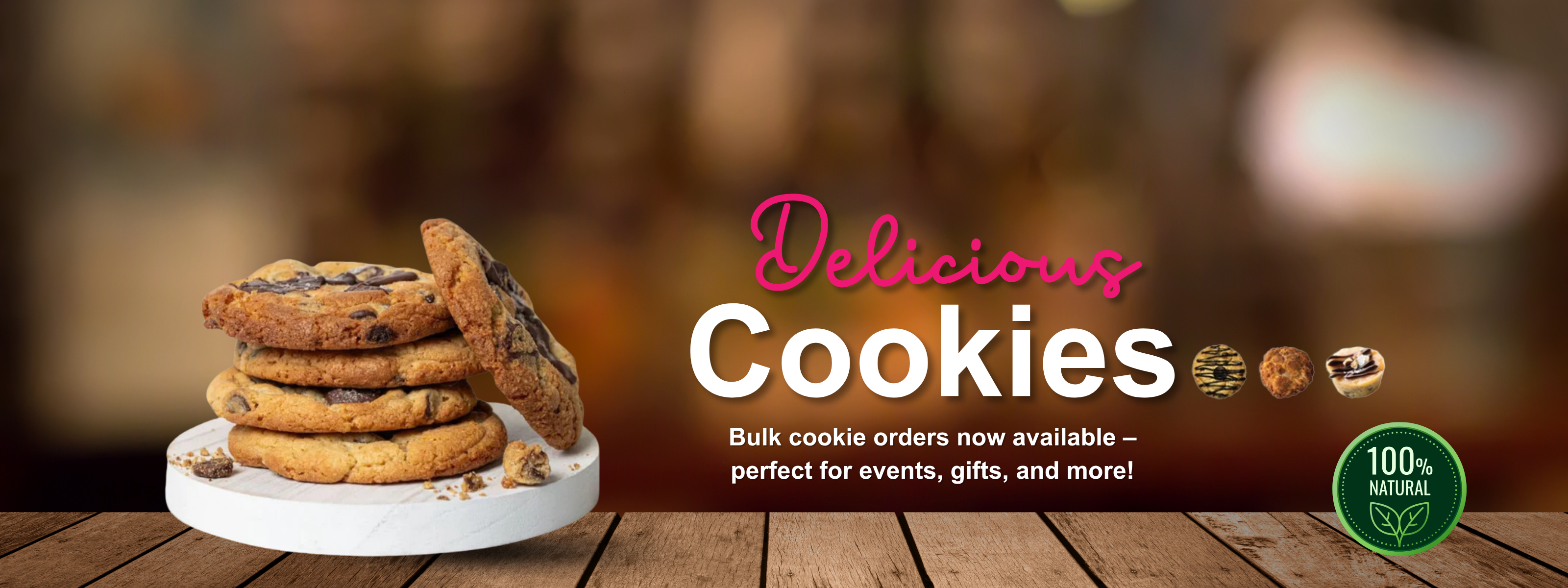 Stack of cookies on a wooden surface 